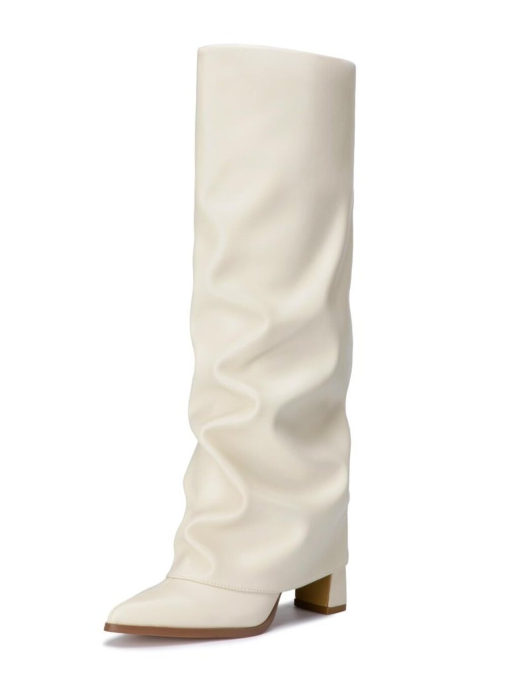 Knee High Boots Women Chunky Fold Over Tall Boots